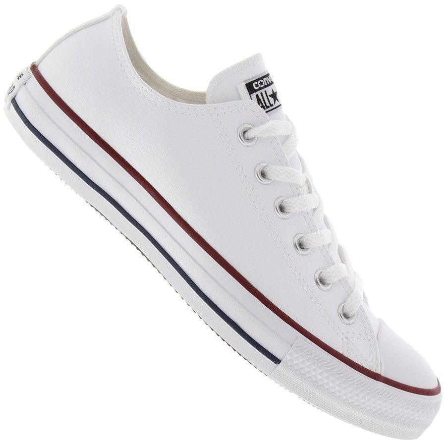 all star branco de couro com listra vermelha